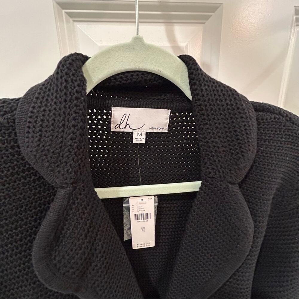 Anthropologie Black Cropped Cotton Blazer Open Knit Cardigan DH New York NWT M - Picture 4 of 11